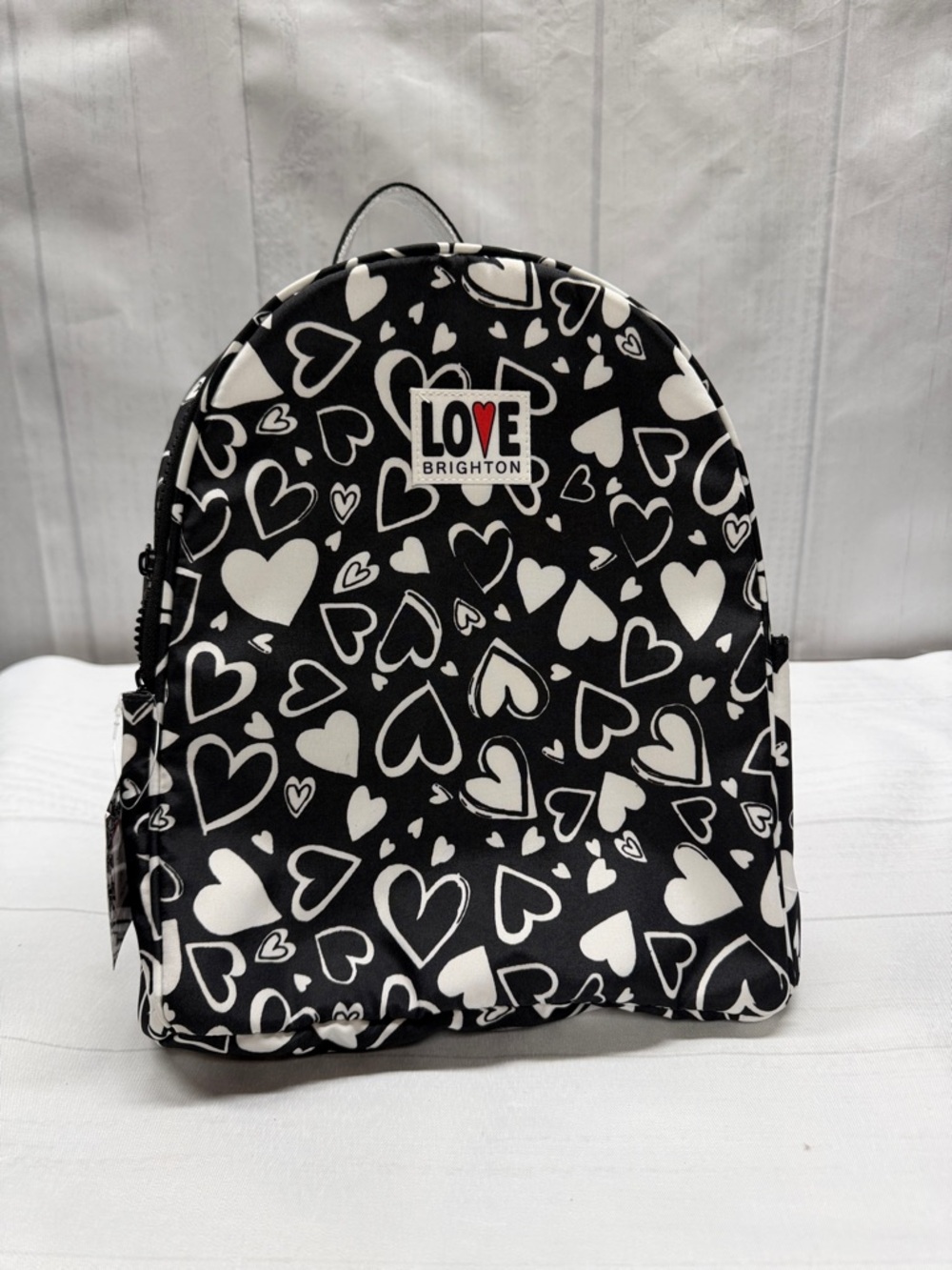 Brighton NWT Endless Love Black and White Heart Pattern Backpack - Picture 2 of 8